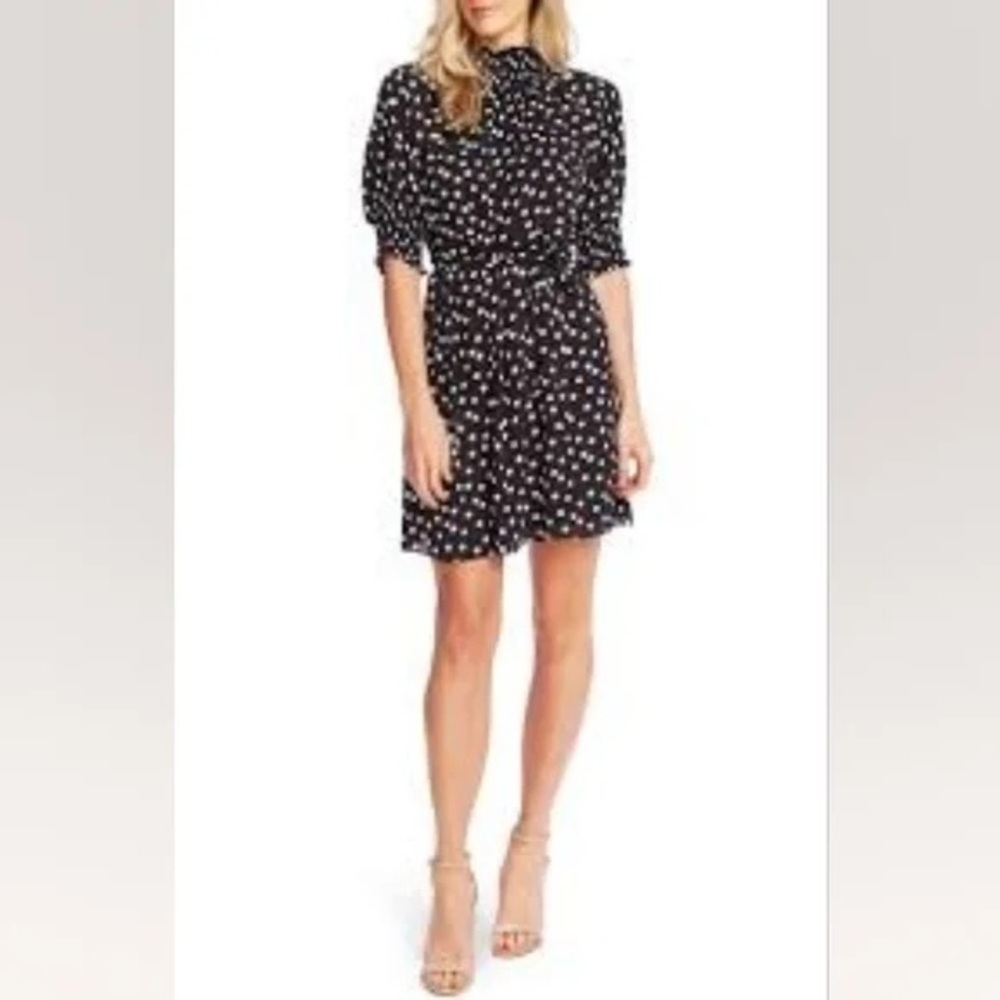 Cece Black Polka Dot Tie Dress sz L
